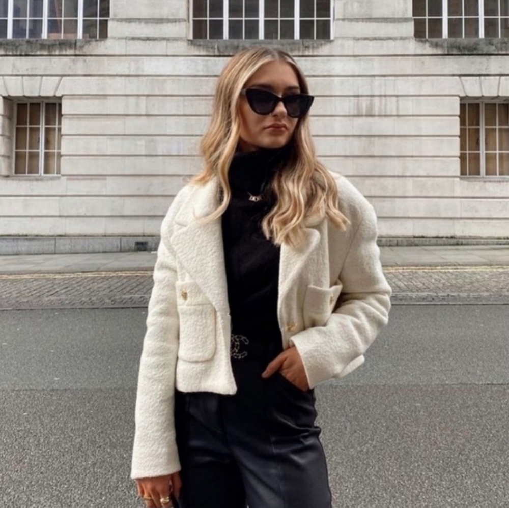 NWT Zara Wool Cropped Blazer in White